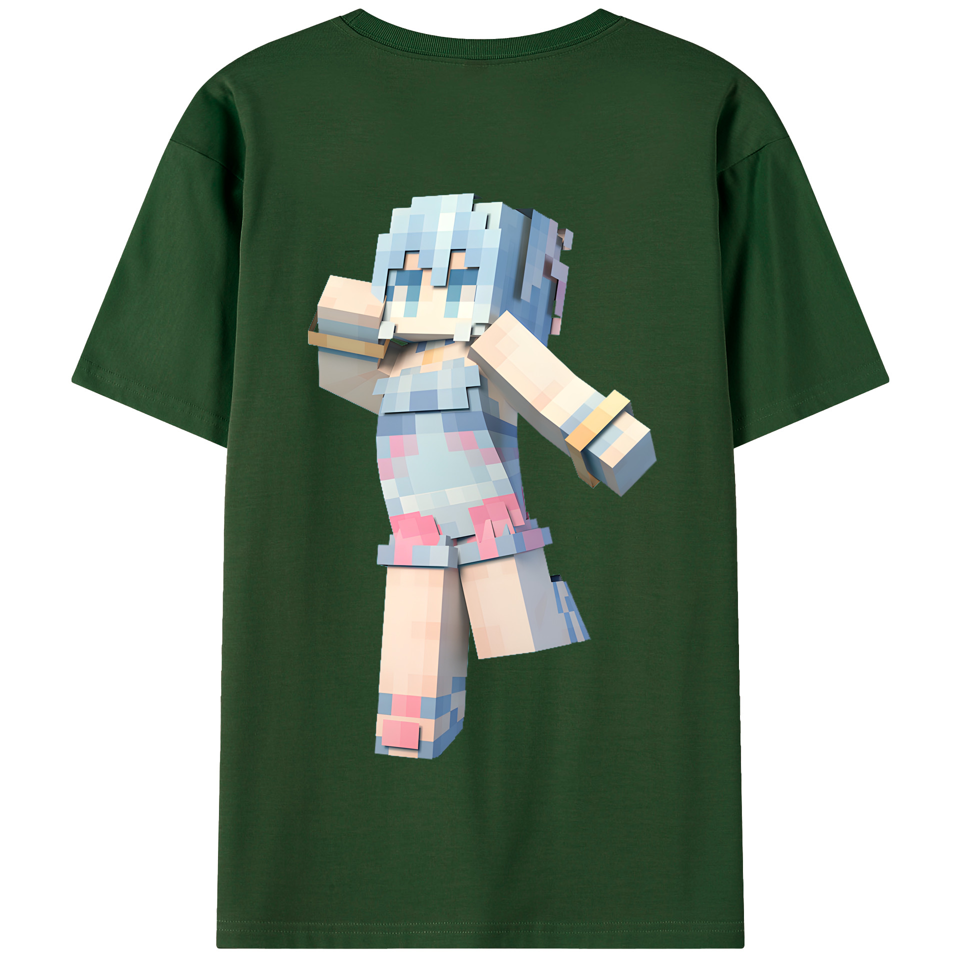 （画像用） マインクラフト ブロックの世界 Minecraft MC Block world 綿100％半袖Tシャツ（背面プリント）